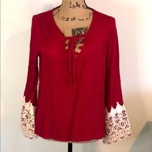 LIV Losangeles top gauze/crochet burgundy blouse L